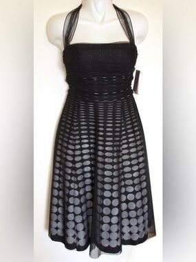 XOXO JRs 3 Black & White Polka Dot A-Line Cocktail 1950’s Retro Chiffon Dress